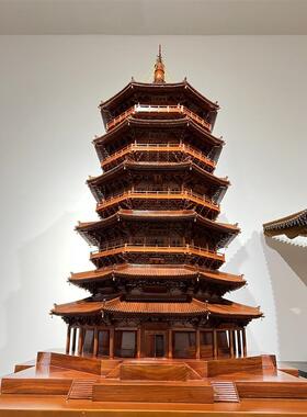 中国木雕古建筑模型家居礼品八角形精美塔木塔应县木塔饰品厂直销