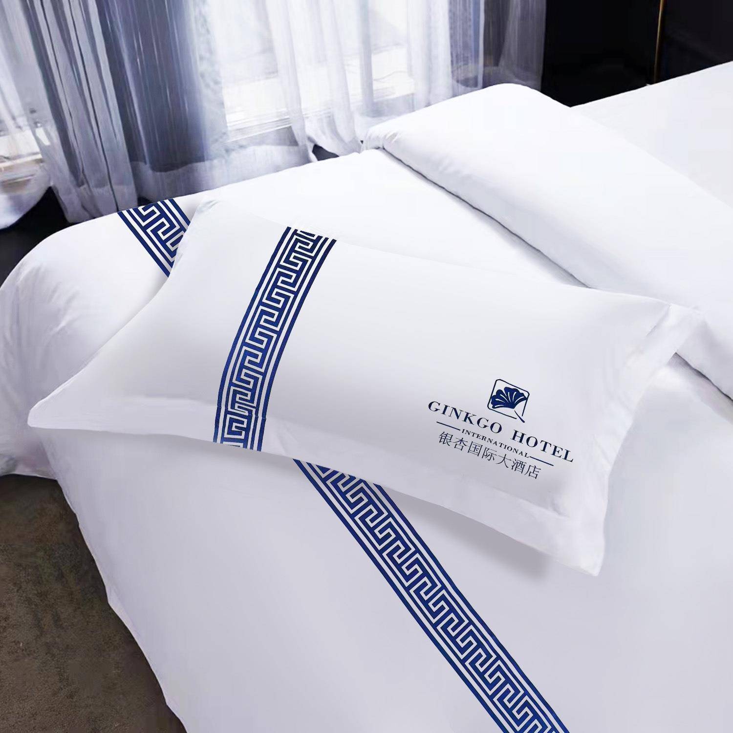 酒店布草宾馆民宿纯棉白色客房用的全棉60支贡缎四件套床上用品 - 图2