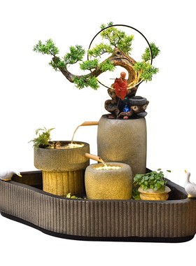 落地玄关假山流水喷泉鱼池室内阳台园装饰庭院入户循环水景