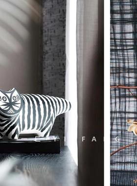 一匚 现代简约黑白条纹北欧猫咪摆件 样板房客厅玄关儿童房装饰品