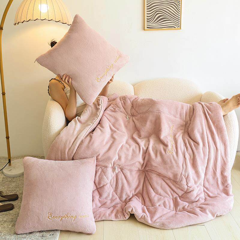 多功能冬季加厚牛奶绒抱枕被子两用靠垫枕头毯午休车载办公室折叠 - 图0