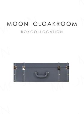 MOON慕空间收纳箱灰蓝色皮五金手提旅行箱行李箱样板房衣帽间柜摆