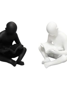北欧创意黑色看书人雕塑树脂摆件样板间家居客厅书挡桌面软装饰品