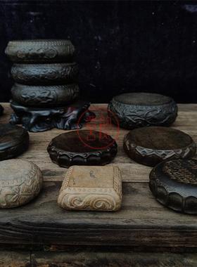 天然青石手工雕刻棱型石鼓壶承宝贝底座民俗怀旧雅居茶社实用收藏