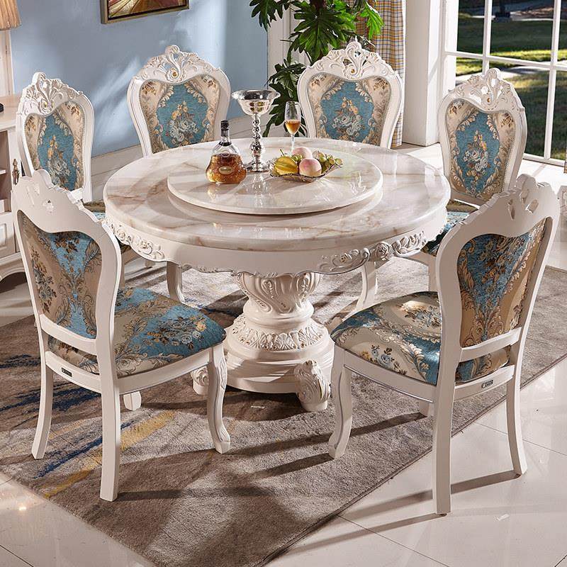 欧式餐桌椅组合大理石实木餐桌家用小户型圆形6人8人带转盘饭桌子,淘宝优惠券,粉丝福利购,淘宝优惠卷