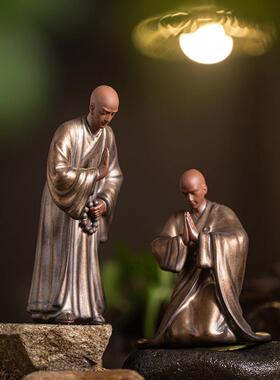 中式禅意紫砂小和尚创意摆件家居茶室茶道茶台桌面茶宠茶空间设计