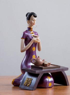 新中式古典旗袍仕女摆件家居客厅家俱饰品创意书房酒柜摆件工艺品