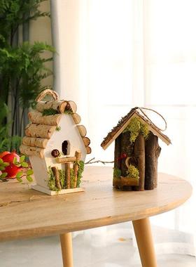 天然森系鸟屋草木藤手工小木鸟房子鸟窝鸟巢杂货花园庭院装饰摆件