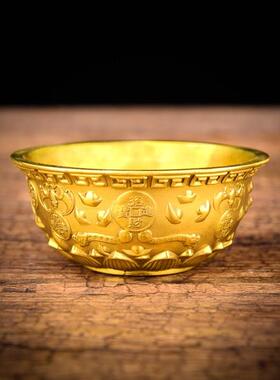 纯黄铜聚宝盆客厅家庭装饰铜碗工艺品办公室家居室内装饰中式送礼