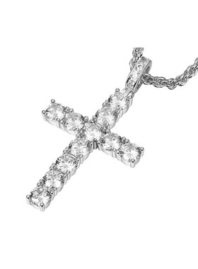 APORRO 铜合金合成锆石吊坠嘻哈单排钻十字架吊坠 时尚情侣坠链
