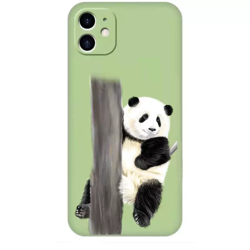 Panda and flower climbing tree mobile phone protective case [liquid silicone]