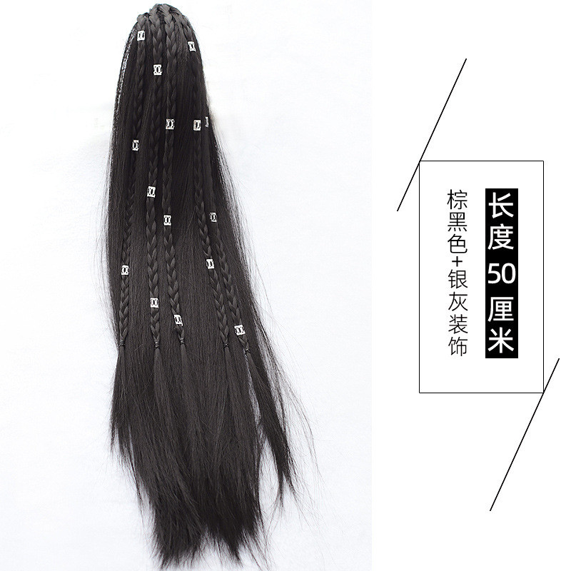 假发马尾抓夹直发女古装侠客古风汉服造型辫子藏族女团假发高马尾 - 图1