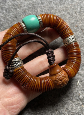 天然牦牛骨片珠手串108颗 佛珠手链藏式老灵骨手串念珠把件老牛骨