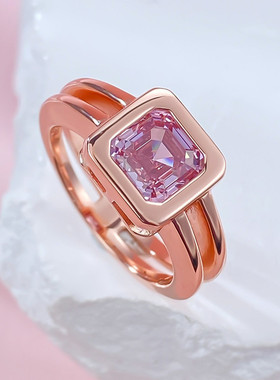 慕景珠宝 欧美新款925纯银摩根粉宝塔7*7mm高碳钻戒指女高级感
