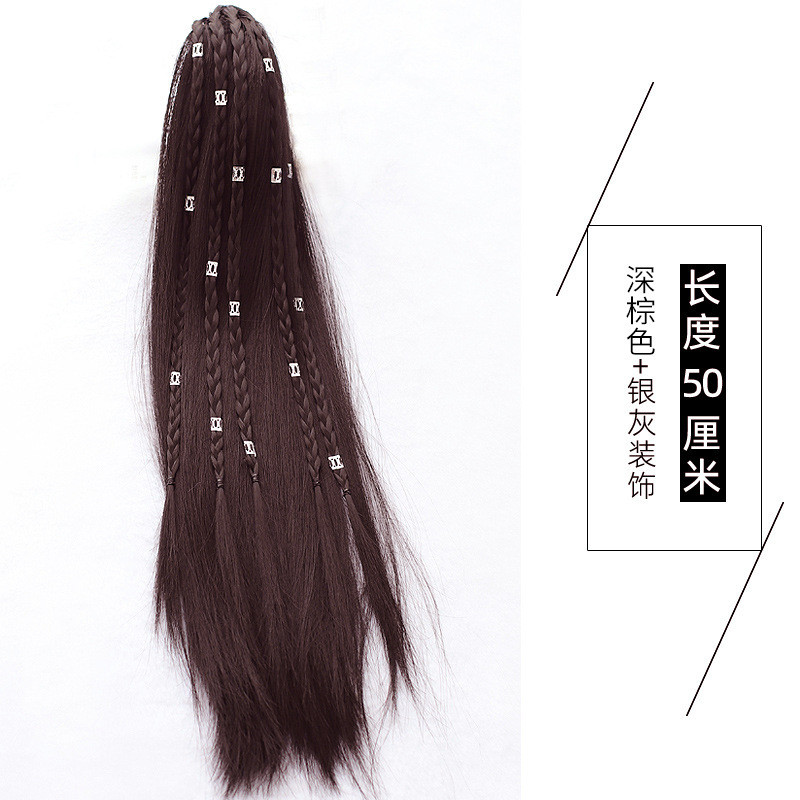 假发马尾抓夹直发女古装侠客古风汉服造型辫子藏族女团假发高马尾 - 图3