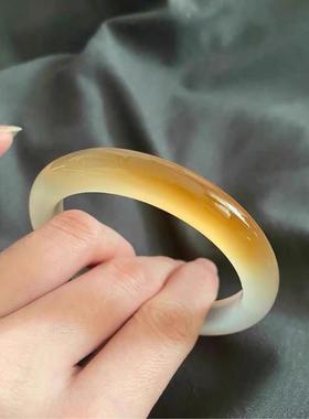 高冰透一口糖手镯冰种玉镯玉石翡翠黄翡色金丝玉余太翠石英岩玉