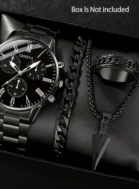 潮流拼接男项链礼盒装生日礼物送老公简约帅气纯黑毛衣链防水配饰