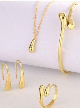 钛钢欧美潮流精美水滴项链手镯戒指耳钉简约时尚不掉色首饰四件套