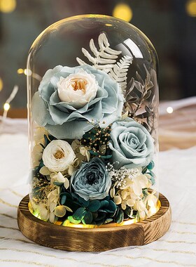 高档花玻璃罩摆件客厅干花玫瑰礼盒情人节结婚Z礼物送闺蜜