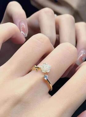 荆棘山茶花开口戒指女甜美少女心个性姐妹玫瑰花朵可调节闺蜜对戒