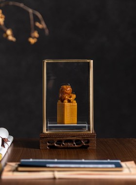 新中式玻璃罩玉玺印章摆件酒店样版房会所书房书桌茶室博古架饰品
