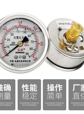 红旗仪表耐震抗震防震压力表轴向无边YTN-60Z 1.6MPa气压水压油压