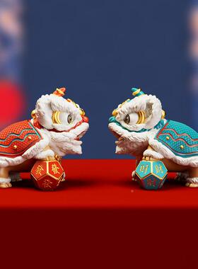 饰醒狮招迁财摆件公国潮舞狮新中式家居玄关装品办室乔开 业C-015