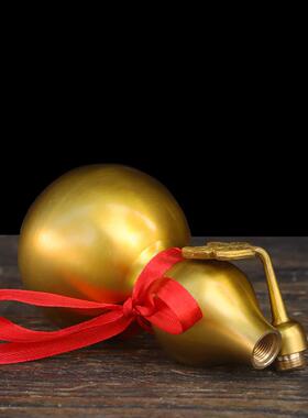 纯黄带叶口光面葫芦UPW摆件无字款可开盖螺丝空心商铺家居门铜挂