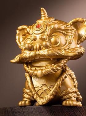 运铜狮来件转摇头摆醒狮造型招财桌面玄关摆狮来运转开件业乔迁礼