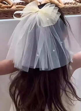 法系儿童多层蝴蝶结头纱发夹女童六一演出舞蹈钢琴宝宝生日头饰