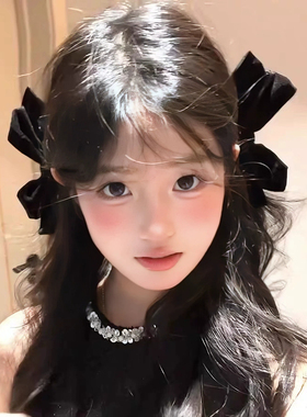 立体双面黑丝绒蝴蝶结发夹