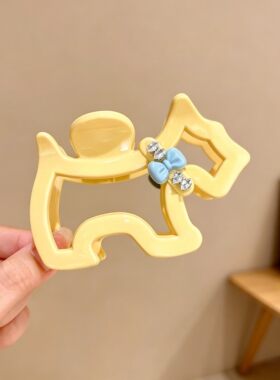 韩系蝴蝶结黄色小狗发夹女后脑勺盘发抓夹中号鲨鱼夹子发卡头饰夏