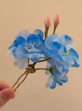 「紫霞映月」早春氛围感紫色花朵u型发簪女！新中式头饰头花发饰