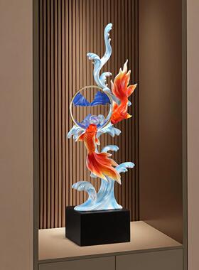 客厅风生水起锦鲤鱼流沙画摆件招财玄关壁龛高档装饰乔迁新居礼品