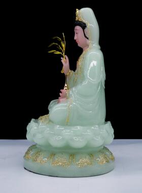 包邮玉石粉神像南海观音菩萨佛像客厅家用居家供奉佛摆件观世音