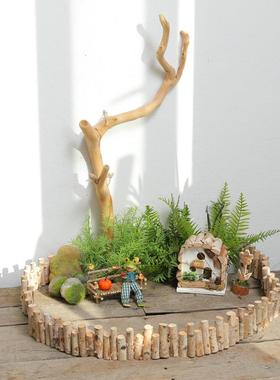 白桦木小栅栏篱笆摆件幼儿园森系植物角户外装饰园区别墅庭院花园