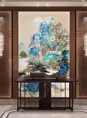 手绘新中式珐琅彩装饰画入户玄关走廊挂画屏风隔断办公室山水壁画