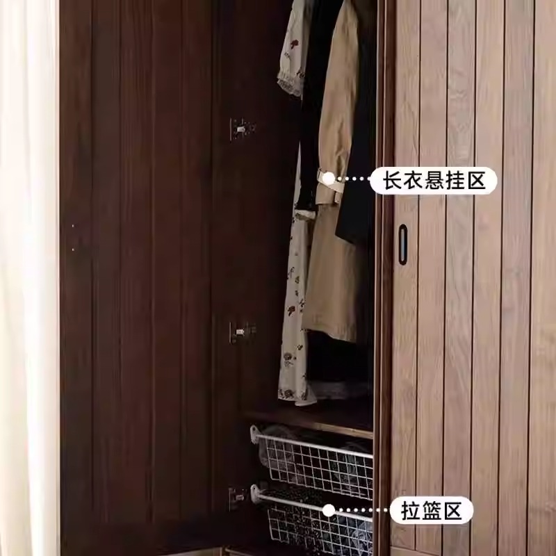 鲁班岛“碧玉台”北美黑胡桃木衣柜全实木推拉门衣橱卧室储物柜 - 图0