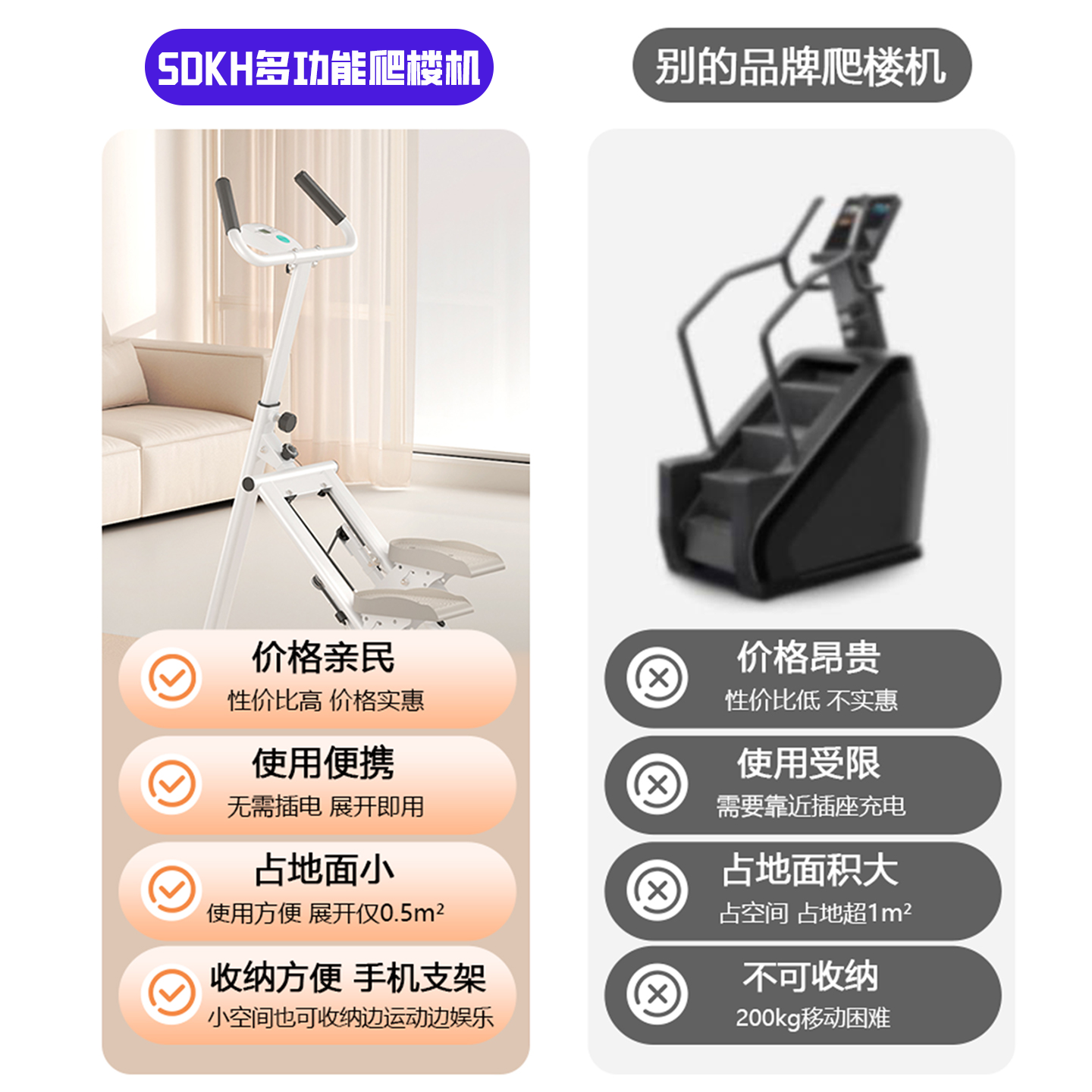 多功能爬楼机中老年健身家用楼梯机登山踏步机减脂塑形美腿健身器,淘宝优惠券,粉丝福利购,淘宝优惠卷