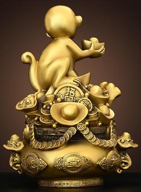 铜猴子摆件金猴献宝聚宝盆猴家居客厅办公室桌面生肖猴装饰工艺品