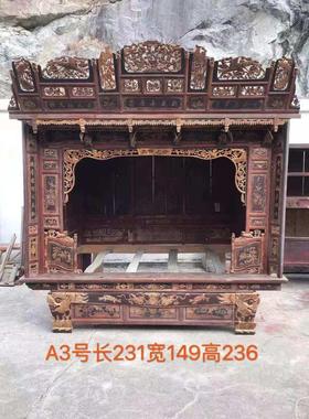 民俗怀旧老物件老木床鎏金雕刻拔步床老千工床民宿古镇景区装饰品