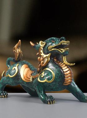 全铜貔貅摆件一对公母貔貅皮丘貔犰客厅玄关办公桌面装饰品工艺品