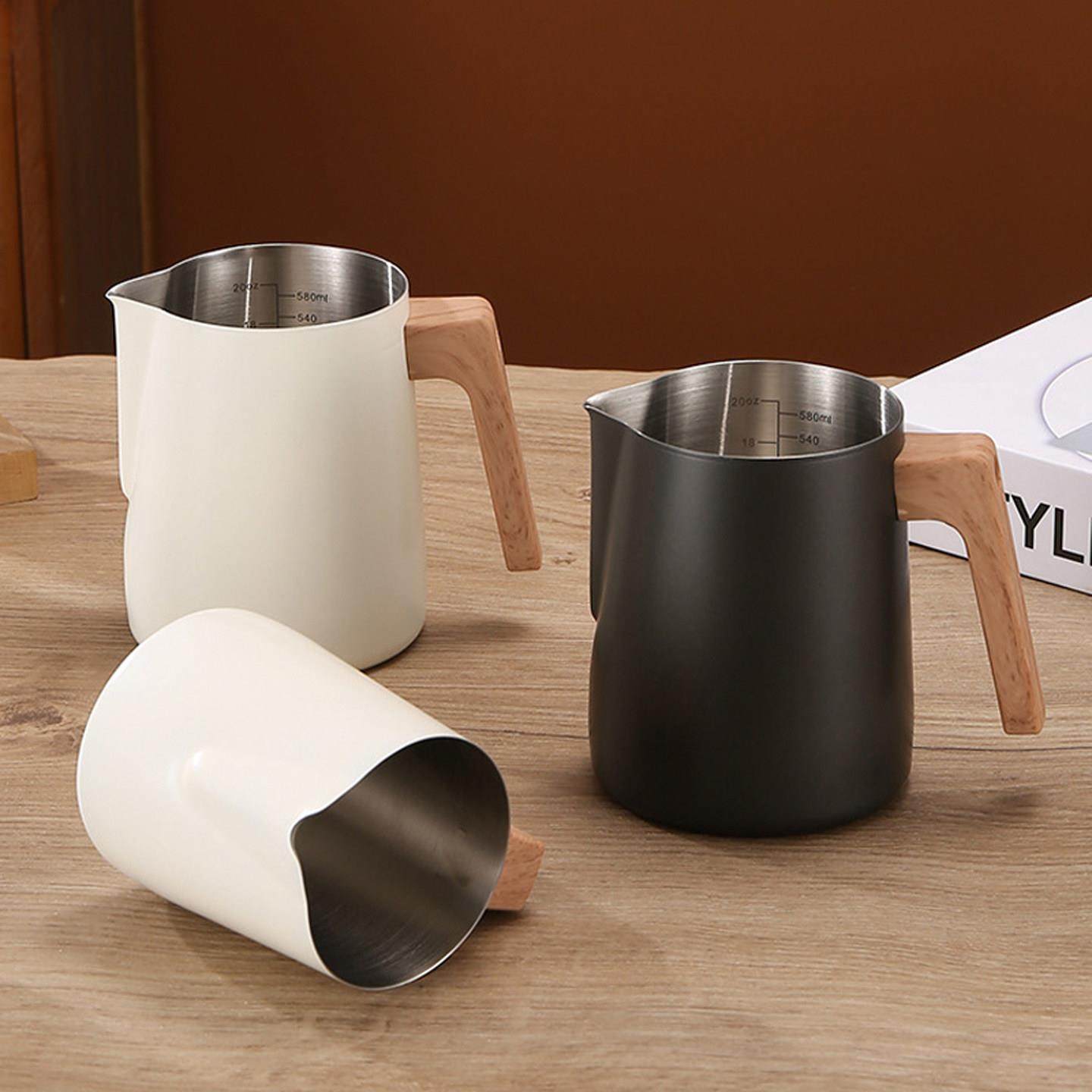 304不锈钢木柄尖嘴拉花杯咖啡拉花缸打奶缸带刻度拉花壶奶泡壶,淘宝优惠券,粉丝福利购,淘宝优惠卷