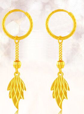 正品24k黄金色枫叶耳环