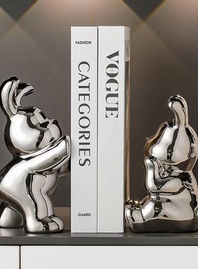 创意兔子书挡摆件轻奢高档客厅酒柜电视机柜家居装饰品高级感小众