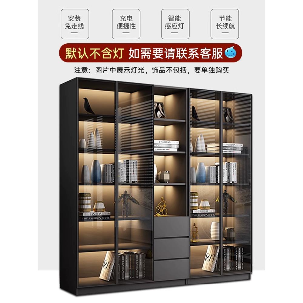 Bookcase with glass door storage cabinet integrated home living room dustproof bookshelf combination storage rack full wall display cabinet