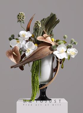 妖及现代轻奢几何琉璃大理石艺术花艺餐厅客厅玄关家居样板间摆件