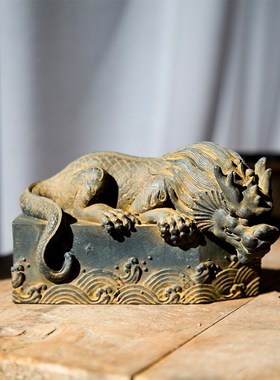 国风中式仿铸铁镇水兽避水兽蚣蝮桌面招财茶宠家居纯手工艺品