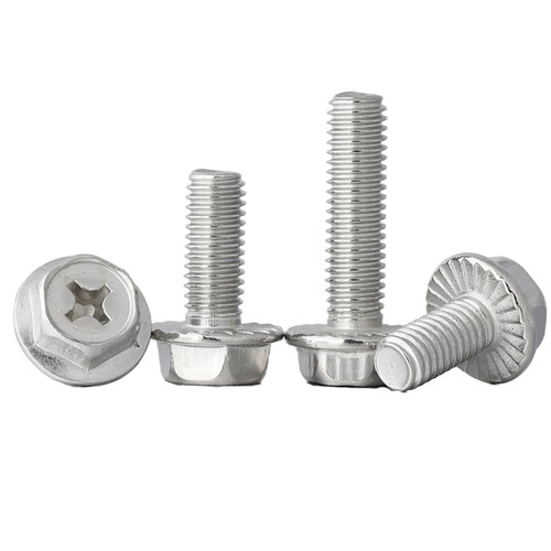 M4M5M6M8mm 304不锈钢十字法兰螺丝外六角法兰面螺栓防松防滑螺钉 - 图0