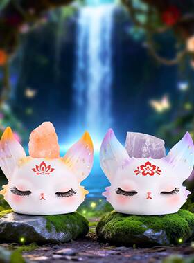 新款遇见极狐香氛小豆丁水晶盲盒摆件办公桌面摆件创意工艺品